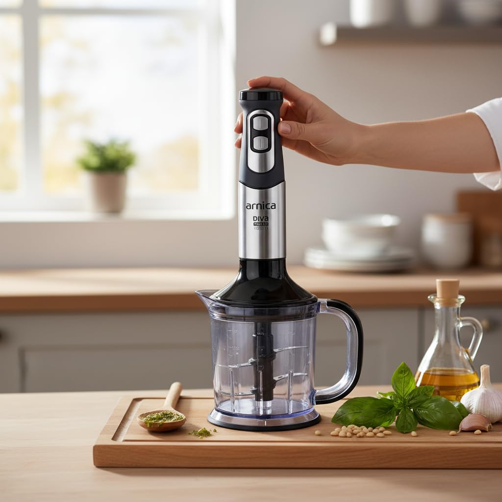 arnica Diva Trend Set Stabmixer - 1200W - Edelstahl Mixstab mit Zerkleinerer Schneebesen - Turbo Funktion – 1.2L Behälter - 600ml Messbecher