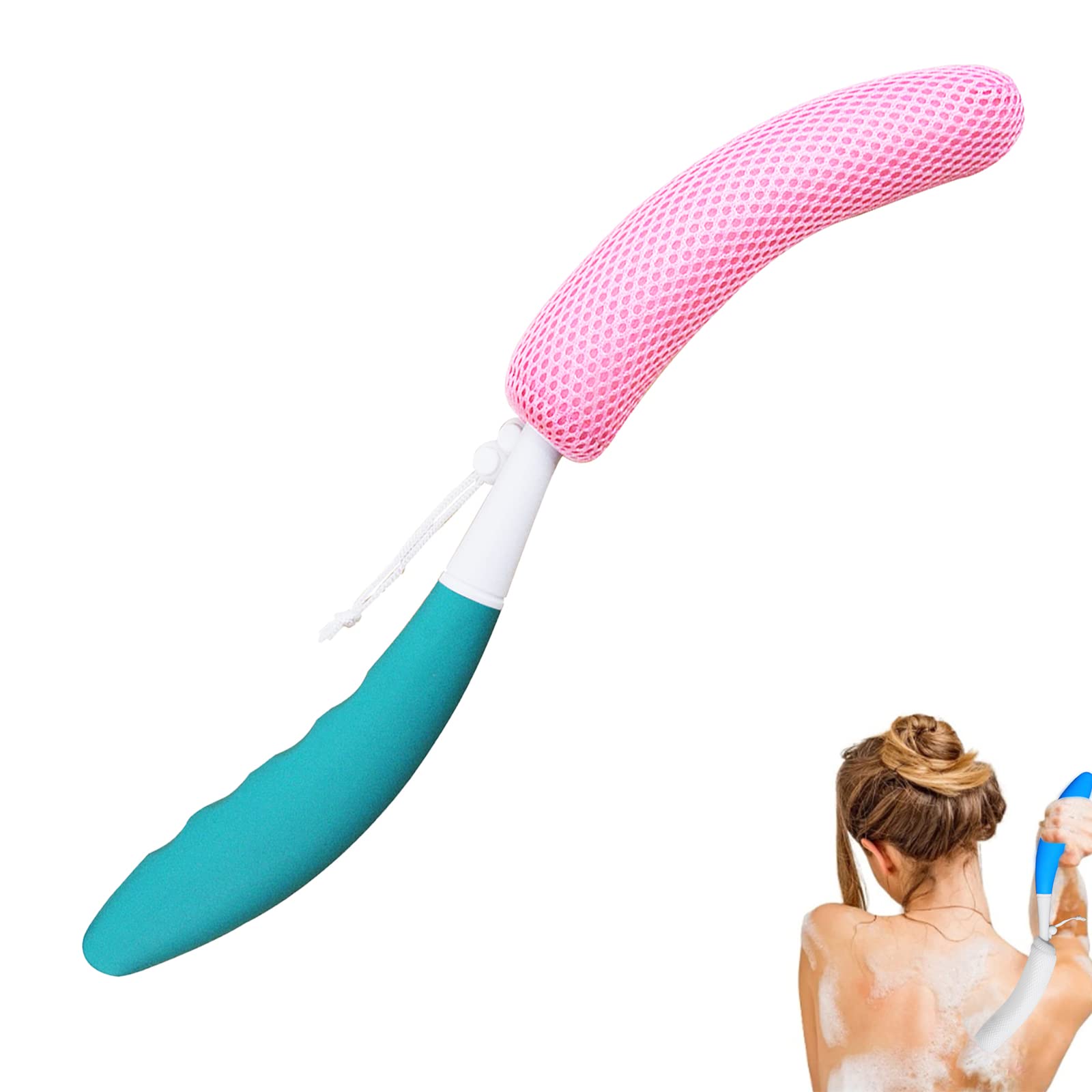 KkaFFe Back Scrubber for Shower,Mesh Sponge Body Shower Brush with Long Handle for Use in Shower Back Scrubber,Back Scrub for Exfoliating Body Scrubber or Shower Brush(Green-Pink)