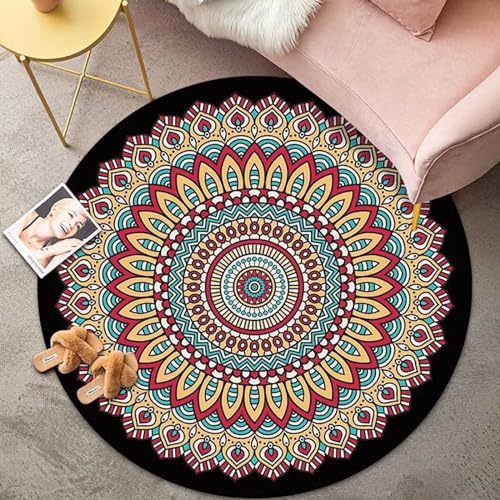 Tapis oriental de salon rond multicolore résistant de 100cm
