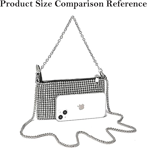 Miniatura 2 de Silver Clutch Women Rhinestone Evening Bag Wedding Crystal Bride Engagement Purse Fold Over Chain Crossbody Shoulder Bag