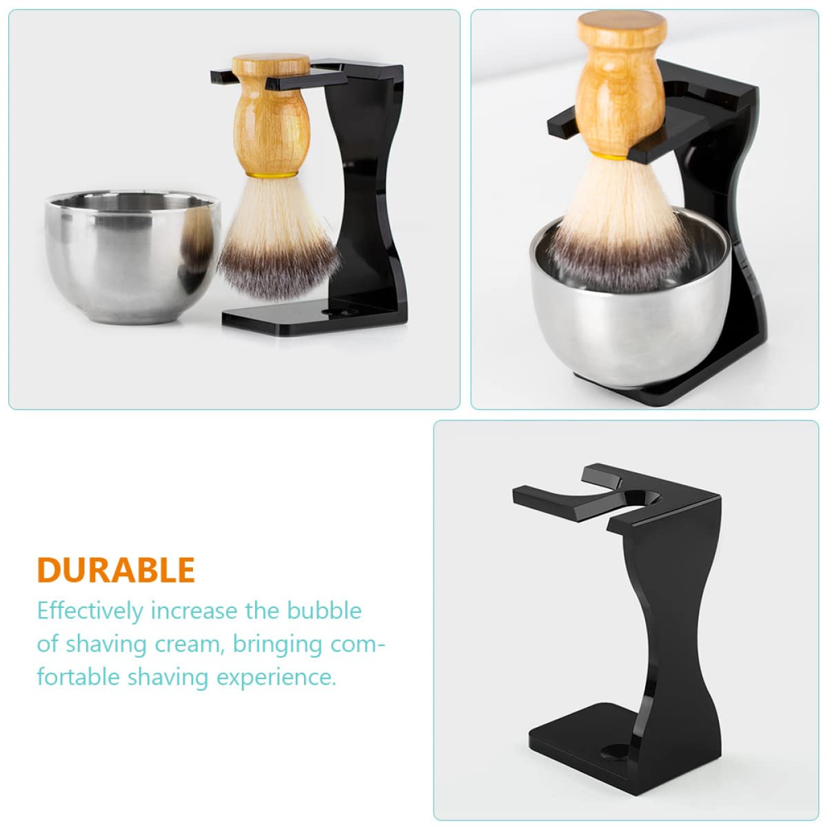 Baluue Men's Shaving Kit Acrylic Shaving Brush Stand Bowl Razor Holder Stainless Steel