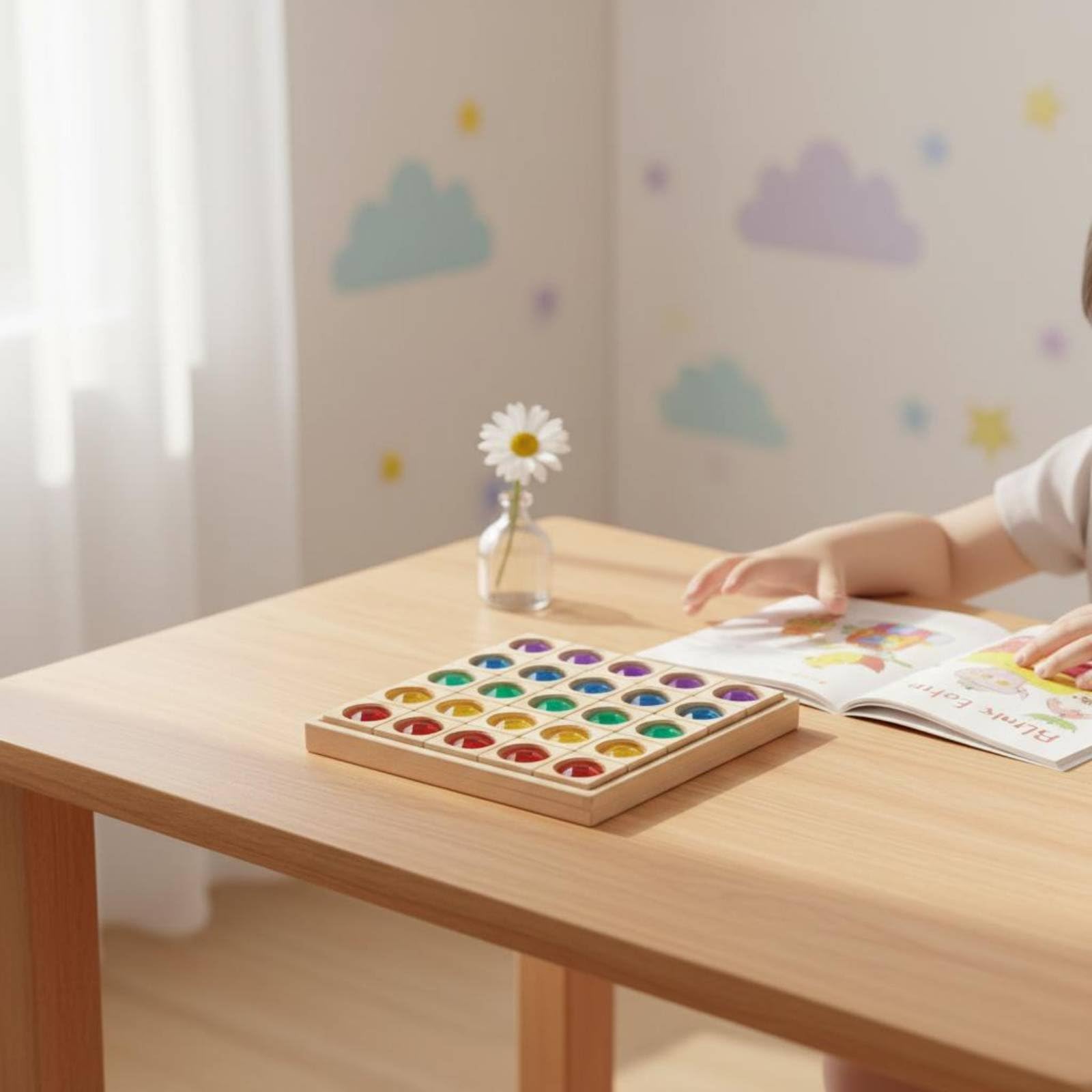 25 Stück Kinder Bausteine Lernspielzeug Holz Acryl Bausteine Spielsteine Bausteinset mit Bunten Transparent Einsätzen Erzeugt Leuchteffekte Beim