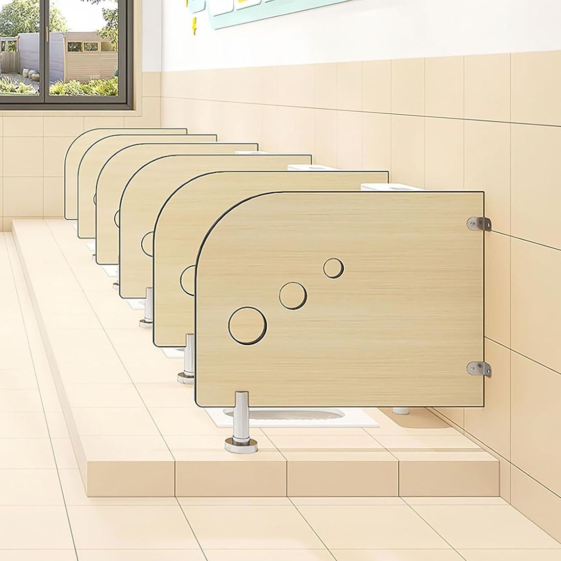 Parete divisoria impermeabile per orinatoi Kinder, confezione da 3 pezzi, 60 x 80 cm, in legno, per asilo, scuole, centri commerciali, design adatto ai bambini