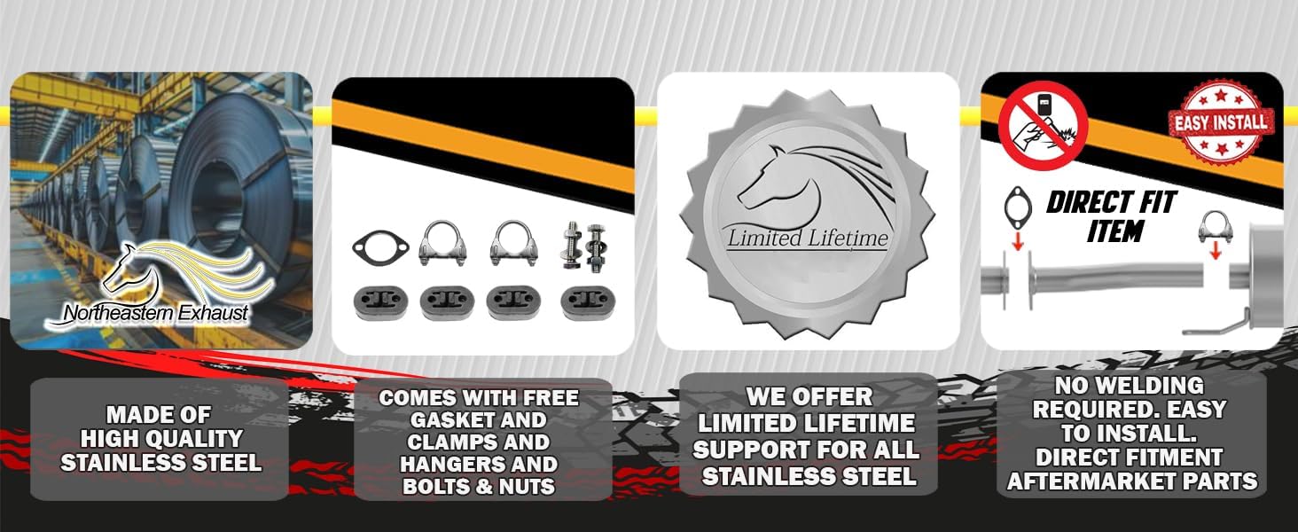 Exhaust Resonator & Muffler Kit Compatible with Pontiac Grand Prix 1997-2000 3.8L | Stainless Steel | Northeastern Exhaust | Includes Gasket, Clamps, Hangers and Bolts & Nuts | Direct-Fit Replacement