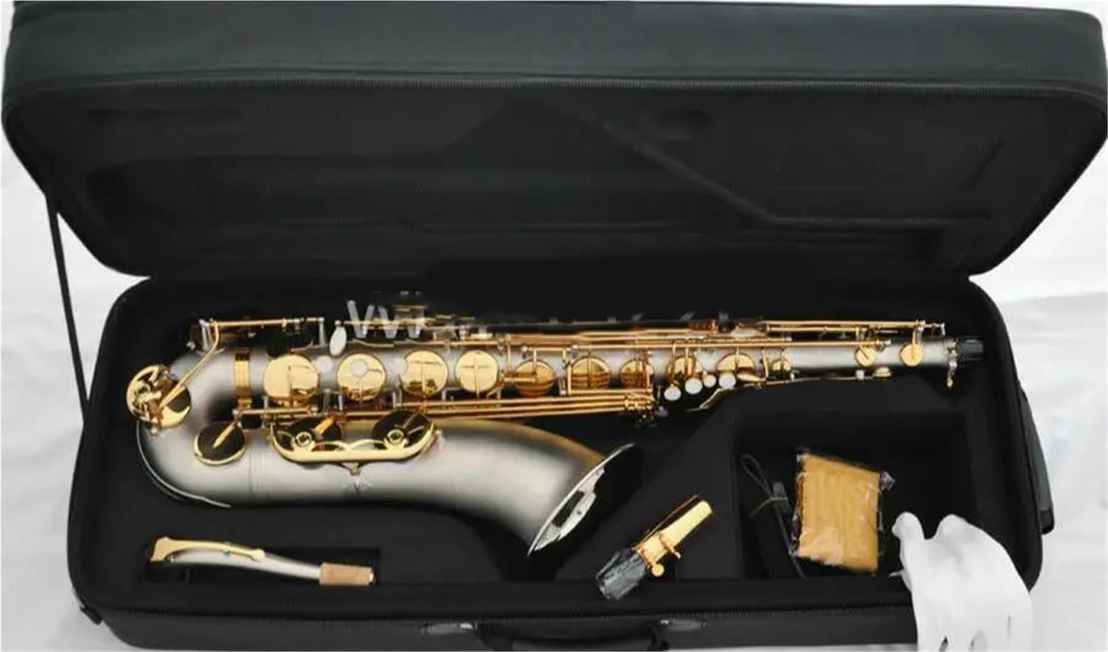 Saksofon Profesjonalny Saksofon Tenorowy Bb Instrument Korpus Z Satynowego Niklu Srebrny Złoty Lakier Dołączone Akcesoria