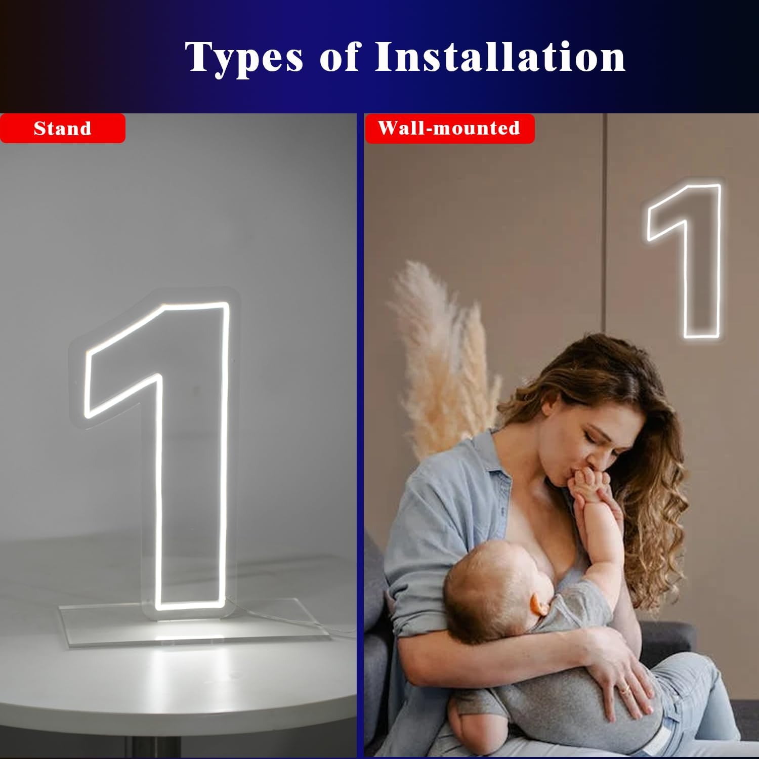 Number 1 Neon Sign for First Birthday, 16.54" Cool White USB Battery Powered One Neon Sign for Party Wedding Anniversary Decor Light Sign (Number 1)