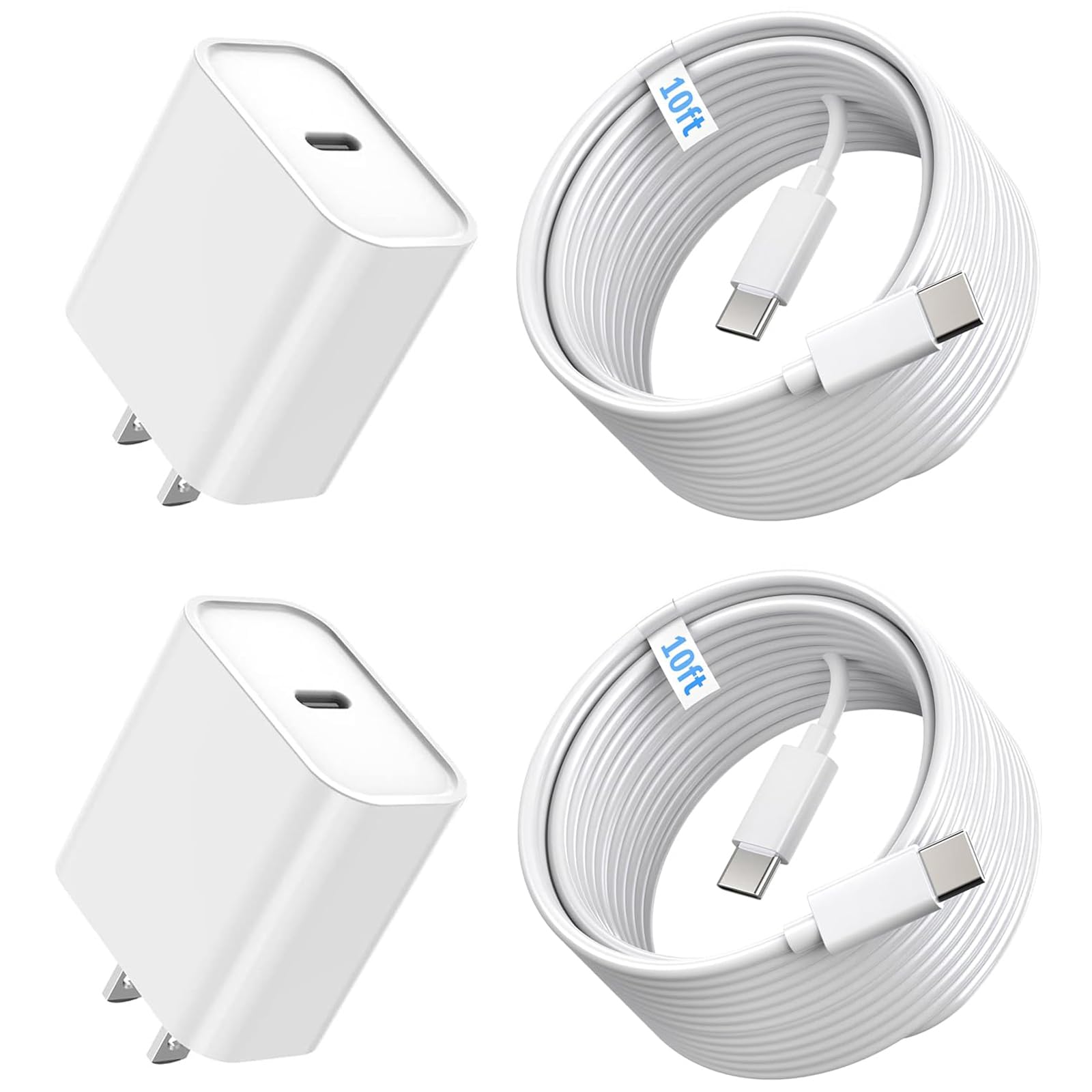 iPhone 16/15 Charger Fast Charging, 2Pack 10FT Long USB C to C Apple Fast Charging Cable Cord with 20W PD USB C Fast Charger Block for iPhone 16/15/15 Pro/15 Pro Max/15 Plus, iPad 12.9/11/10.9/Air 5/4