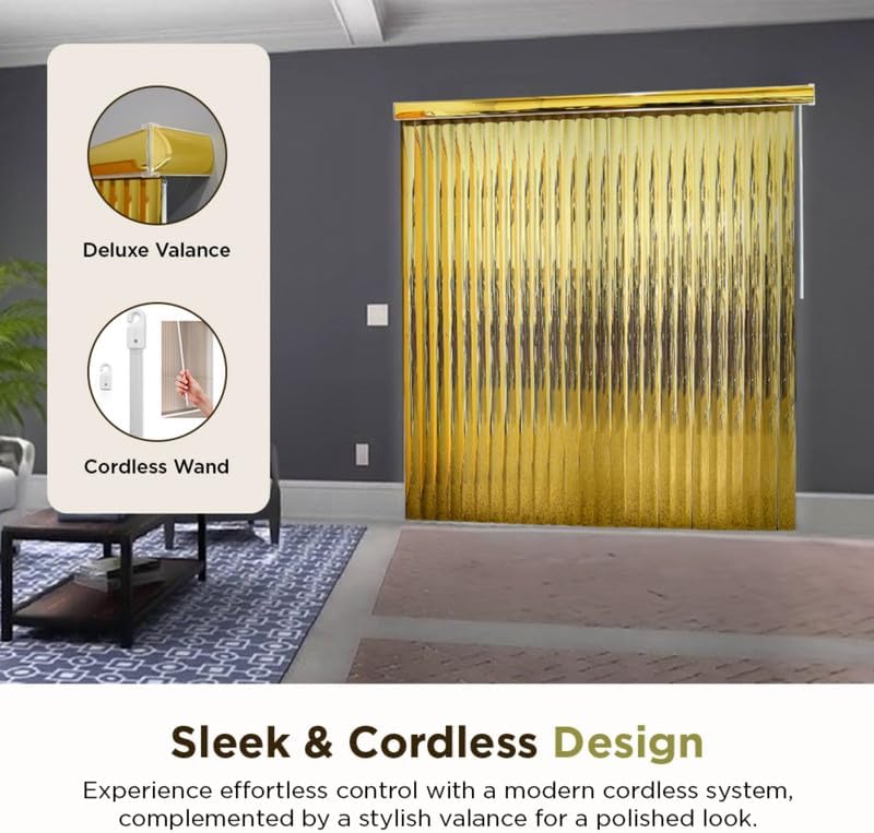 BlindDen - Vinyl Vertical Window Blinds for Home - Vertical Blinds for Sliding Glass Doors - Gold - (72" W x 84" H)