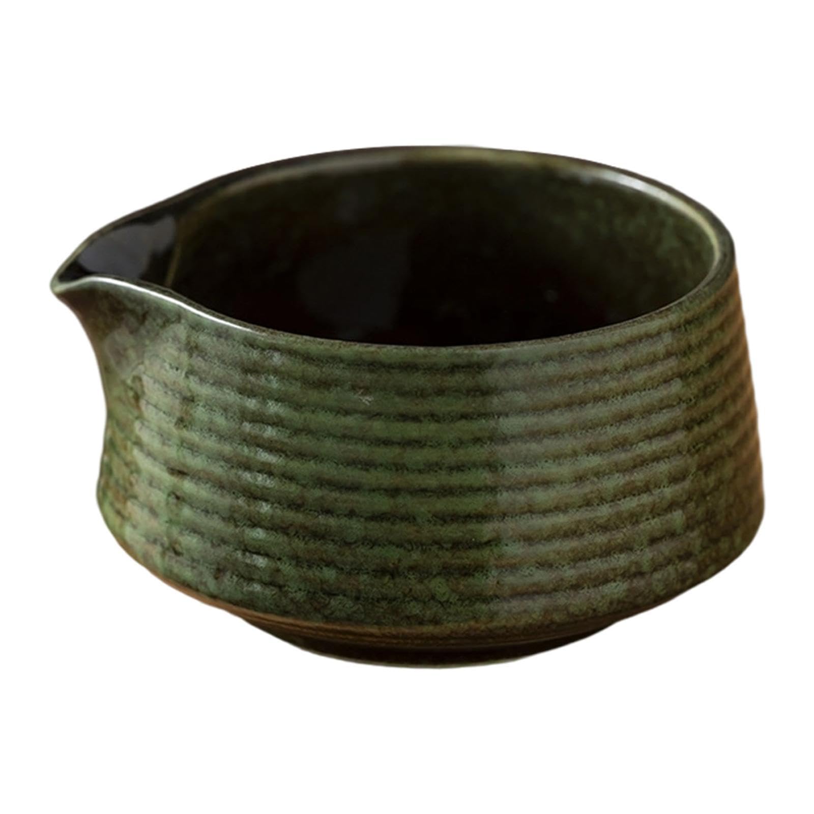 Matcha Cuenco Japonés Cerámica Tradicional Cuenco con Boquilla Artesanal para Servicio Té Verde Apto para Regalo Ceremoniar Té Hogar Oficina, Verde, Individual