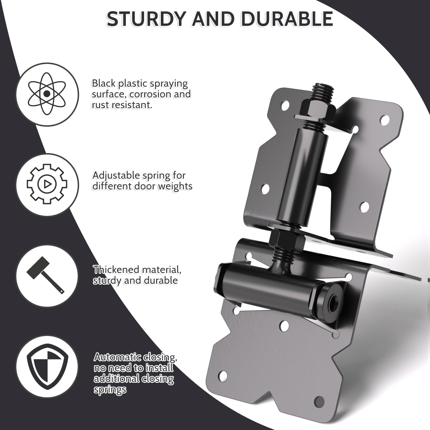 Carbon Steel Self Closing Gate Hinges, Vinyl, Wooden Gate Hinges for Wooden or Vinyl Fence Gate, Spring Loaded - Black