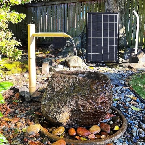 Kit de fuente de agua de bambú con bomba, panel solar, filtro y tubo para jardín japonés en interiores y exteriores