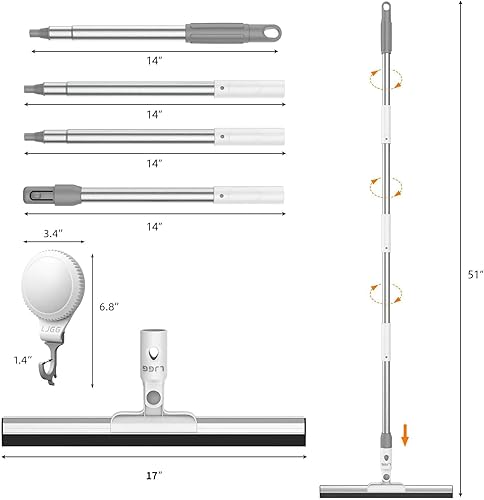 Miniatura 6 de LGJJ Escoba de goma para piso, escoba de goma de 17 pulgadas con poste de aleación de aluminio de 51 pulgadas para azulejos de baño, concreto de