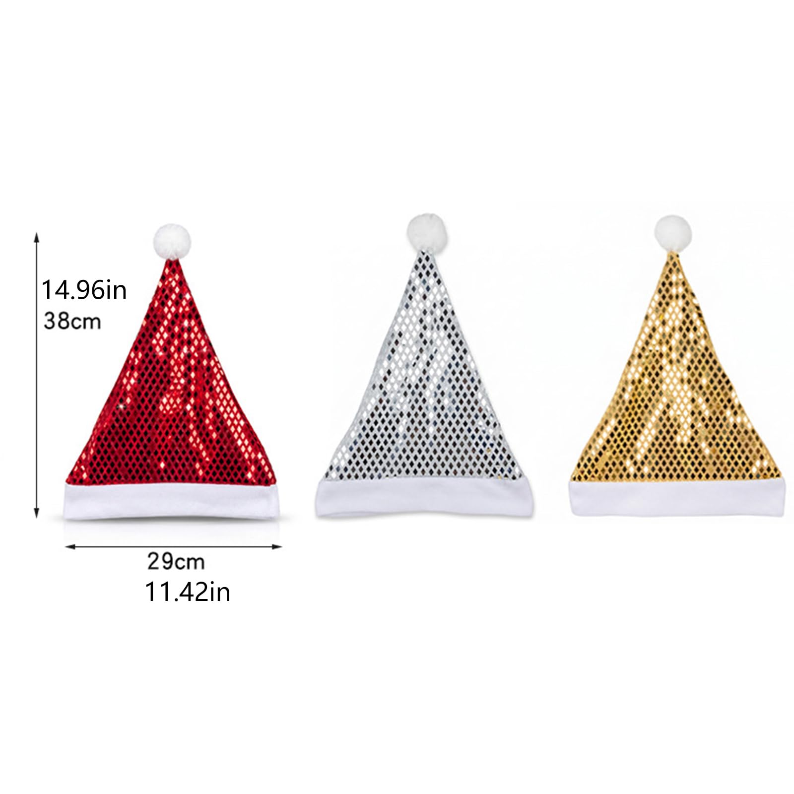 Reflektierendes Weihnachtsmützen Set für Gruppenveranstaltungen und Fotos, 12-teiliges Weihnachtskostüm Mützen mit weißem Krempenbesatz, Weihnachtsmannmützen Set, Weihnachtsparty Hüte, reflektierende