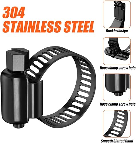 Miniatura 8 de BOTTEN Abrazaderas de manguera negras de 8 piezas, 3 pulgadas (2.559-3.504 in) 304 abrazaderas de manguera de engranaje helicoidal ajustables de