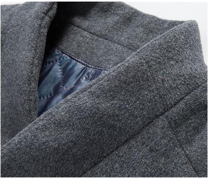 Men Long Coat Wool Trench Single Breasted Slim Fit Peacoat Overcoat Stand Collar Jacket Parka