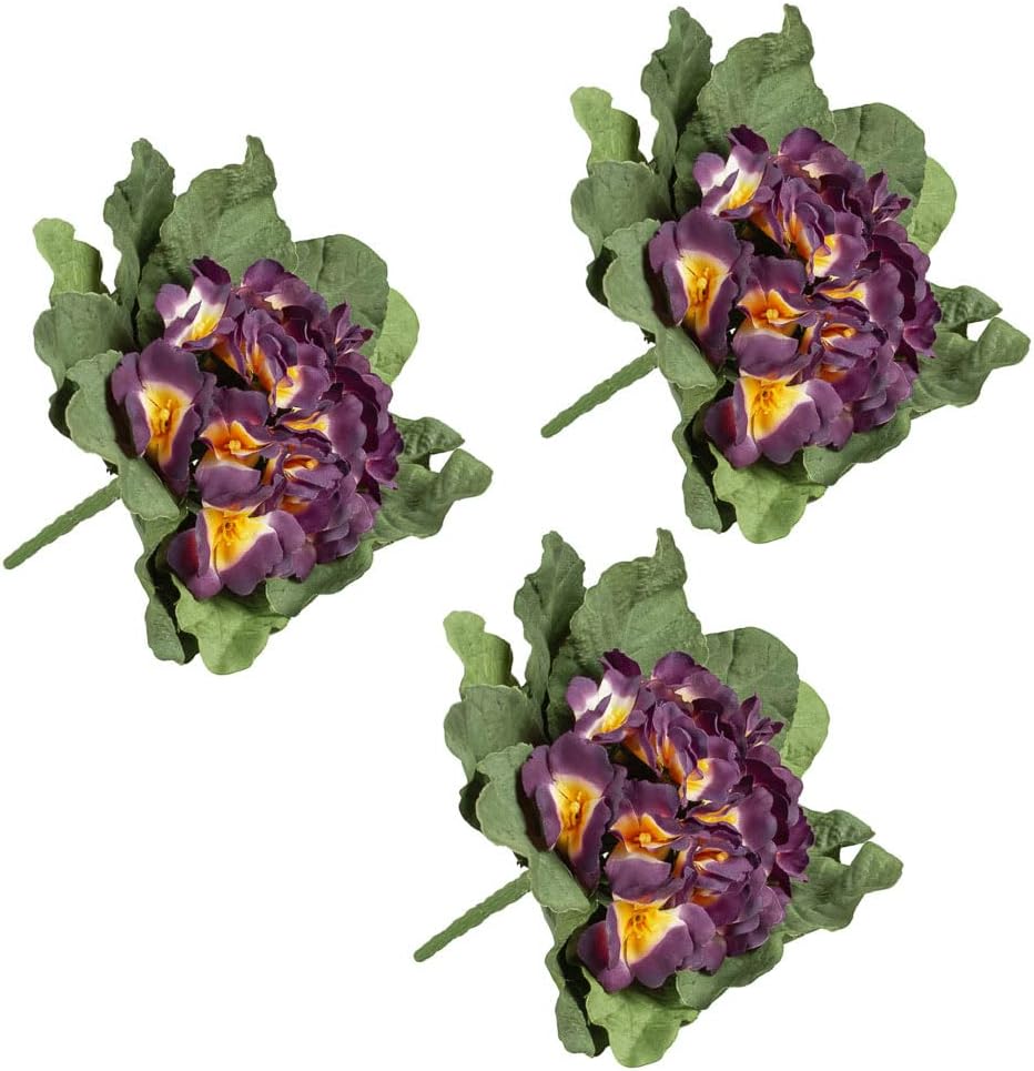 Factory Direct Craft Purple Variegated African Violet Artificial Silk Flower Bushes - Pack of 3 Individual Artificial Polysilk Violet Flowers