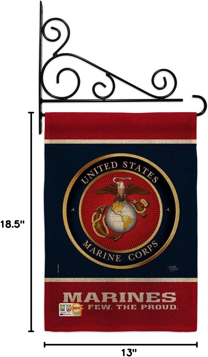 Proud Marine Corps Burlap Burlap Garden Flag Set Wall Holder Armed Forces USMC Semper Fi United State American Military Veteran Retire Official Small Gift Yard House Banner Double-Sided 13 X 18.5