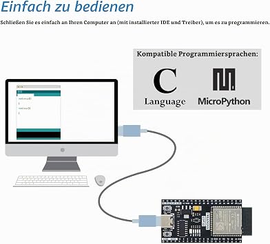 Freenove ESP32 dev Board Kit Dual-Core 32-Bit 240 MHz Microcontroller Development Onboard WiFi+BT Python C Code Sample Projects Tutorial
