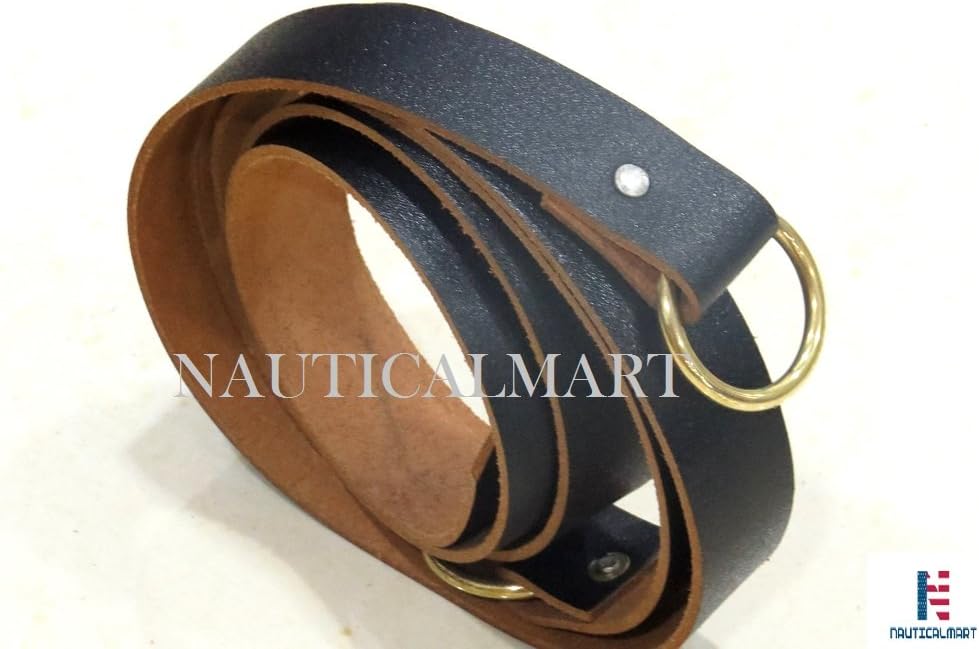 NauticalMart Leather Belt Black Ring Belt from Quality Leather with Brass Ring Medieval Knight Costume