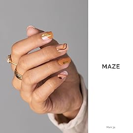 Nailog Semi Cured Gel Nail Strips 34 pcs| Long Lasting Nail Polish Sticker Wraps with Glossy Gel Finish, Maze