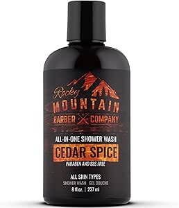 Cedar Spice All-In-One Body Wash – Made in Canada - Shampoo, Body Wash, Conditioner, Face Wash &amp; Beard Wash with Essential Oils - 8 oz by Rocky Mountain Barber Company