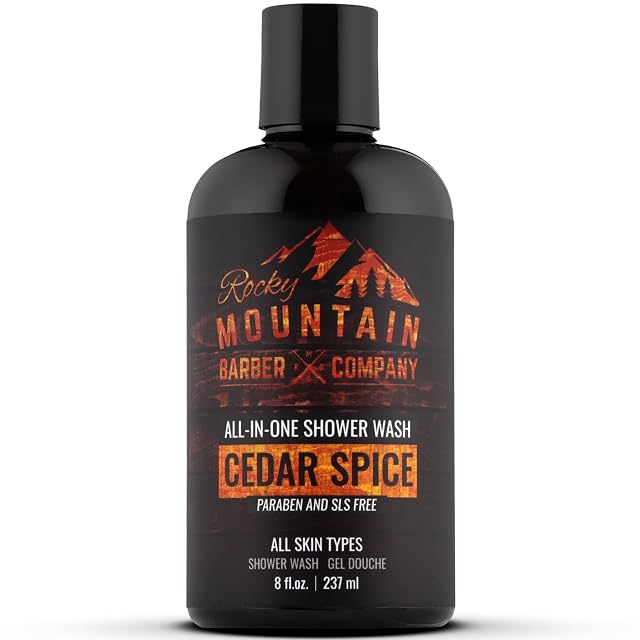 Rocky Mountain Barber Company Cedar Spice All-In-One Body Wash Shampoo Body Wash Conditioner Face Wash Beard Wash with