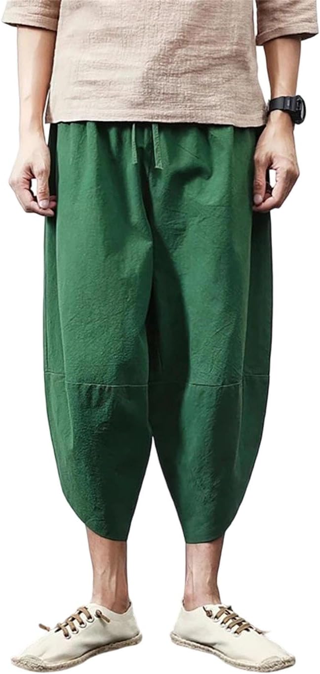 Men Summer Solid Color Wide Leg Linen Cotton Running Cargo Shorts