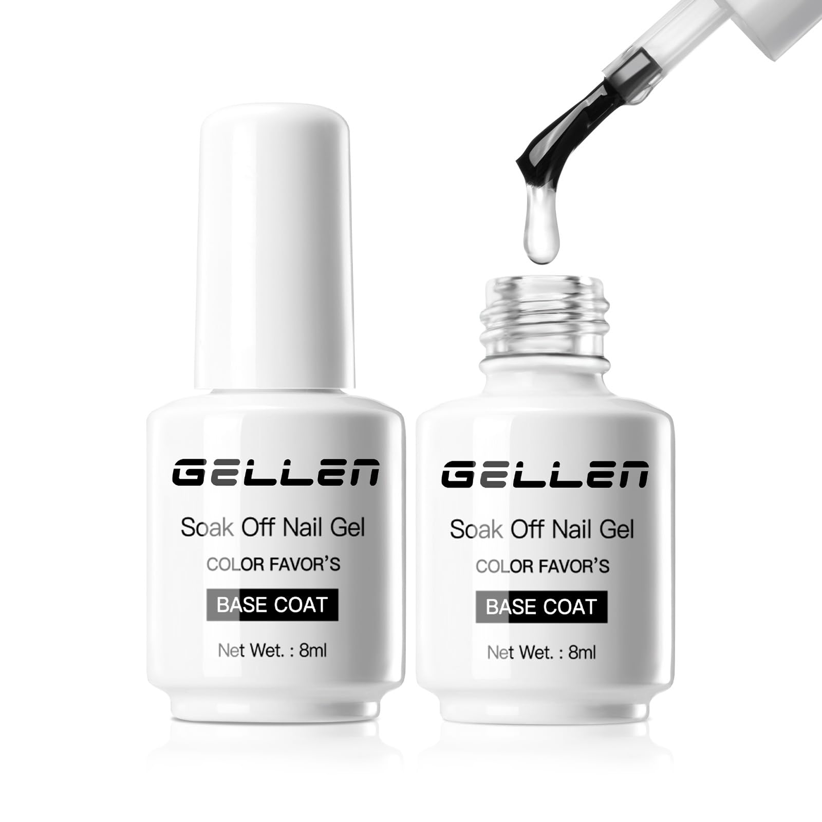 Gellen ジェルネイル トップコート ベースコート 8ml 2本セット ノンワイプ 拭き取り不要 UV/LED対応 セルフネイル用