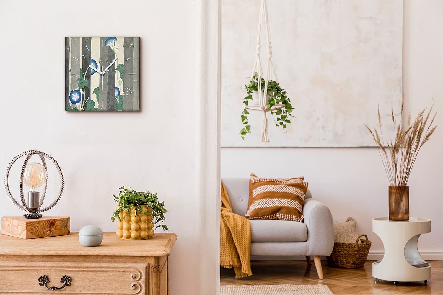 Coloray Uhr auf Leinwand 30x30cm Wohnzimmer Dekoration Segeltuch Ohne tickendes Geräusch Wand Uhr - Bambus Blumen