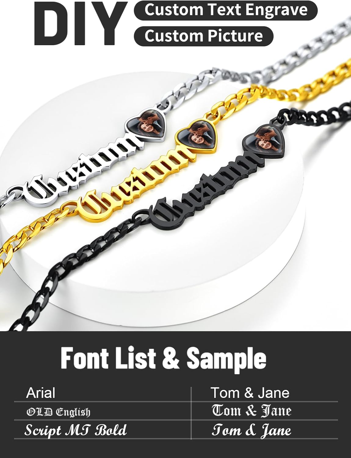 ChainsHouse Custom Name Necklace for Women with Heart Photo Pendant,Engraved Stainless Steel Adjustable Chain Silver/Gold/Black 16-30 Inches Gift for Mom Wife - Image 7