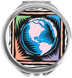 Mysterious Blue Earth Mexican Element Engraving Hand Compact Mirror Round Portable Pocket Glass
