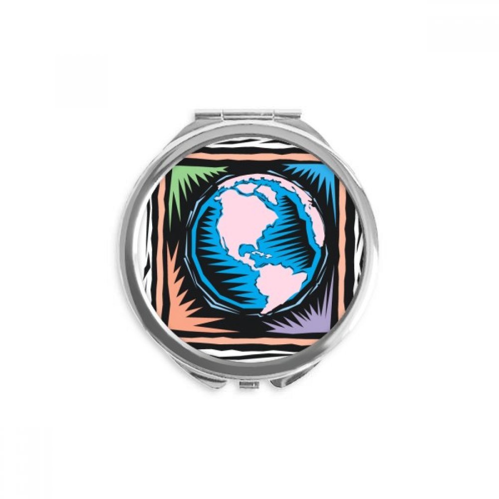Miroir maquillage de poche rond bleu gravure mexicaine et cosmétique nomade
