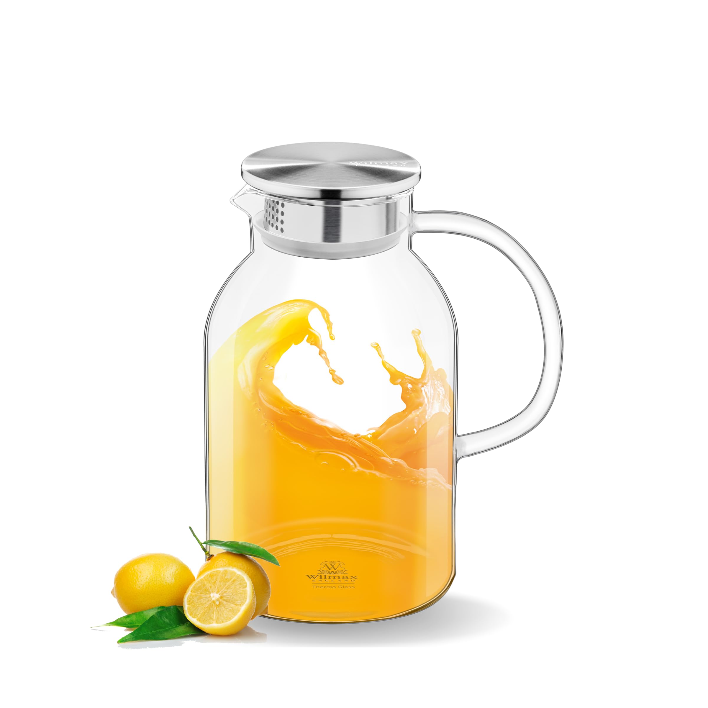 Wilmax Brocca in vetro 2,1 l con 6 bicchieri da 320 ml in un set - Set per bevande - Brocca per succhi, acqua, tè freddo, latte - Lavabile in lavastoviglie - Brocca in vetro