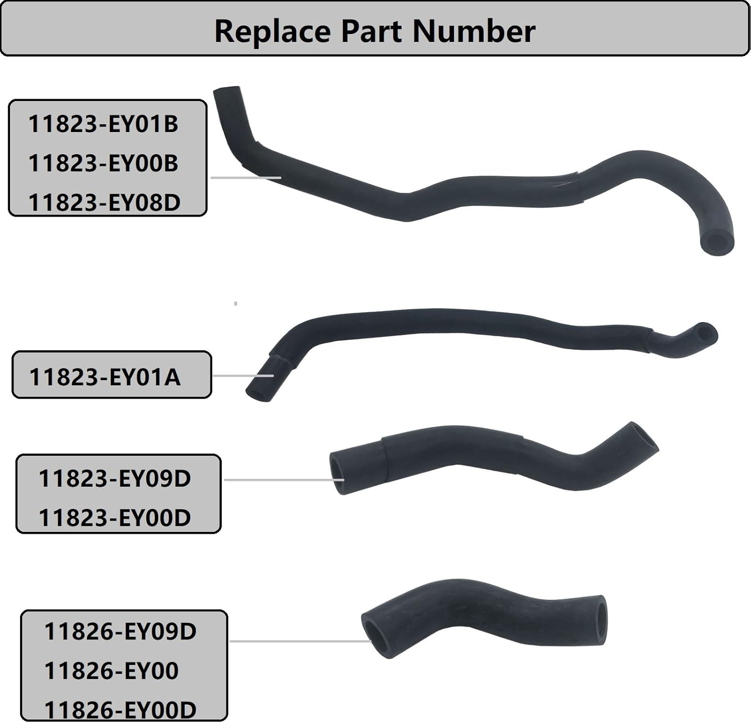 Jiayouy Valve Hose Kit Compatible with Infiniti J50 QX50 S51 FX37 CV36 HV36 G37 Y51 Q70 ⅤQ37HR, Compatible with Nissan 370Z Z34 2013-2018, 11823-EY01B 11823-EY01A 11823-EY09D 11826-EY09D