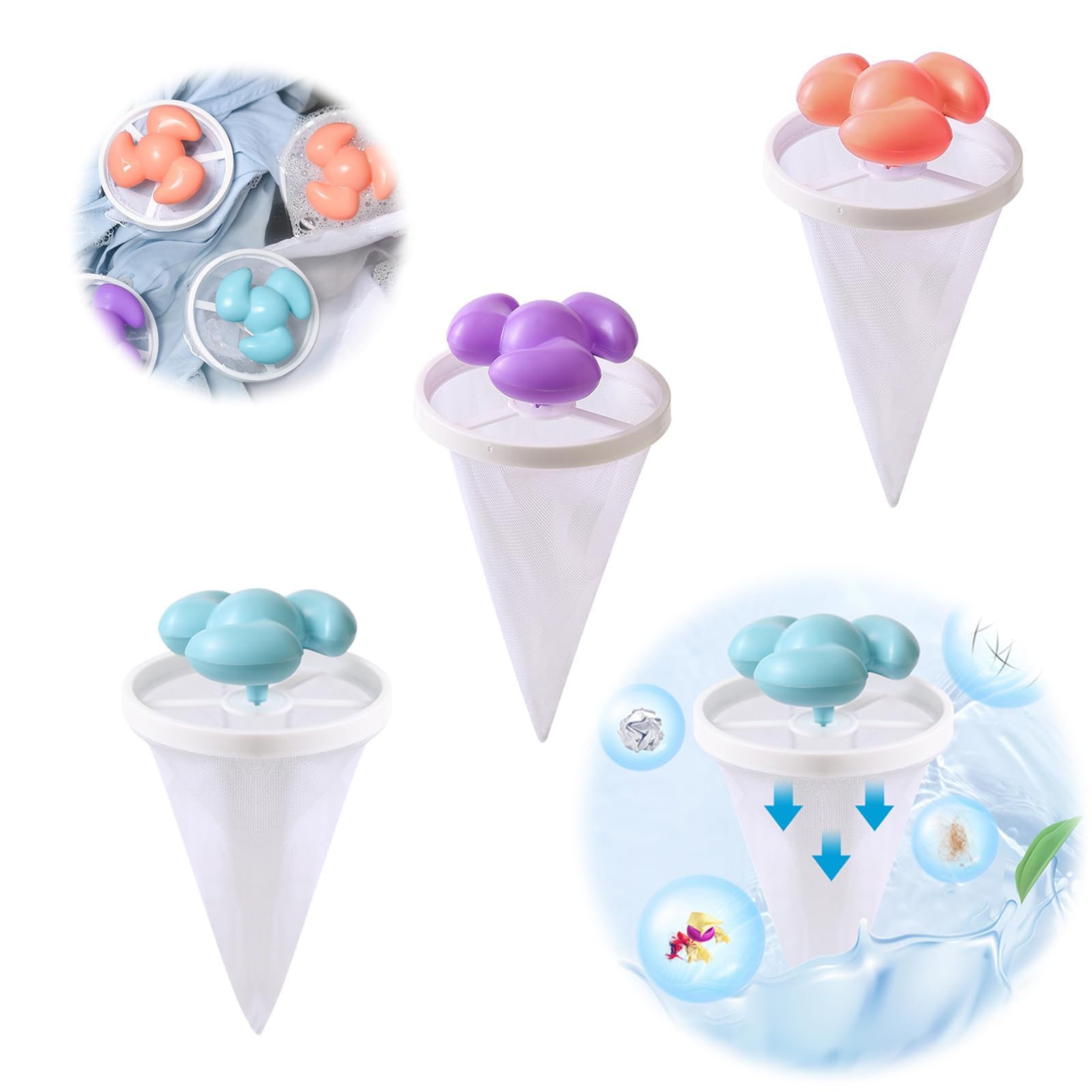 Pet Hair Remover for Laundry, 3PCS Reusable Laundry Lint Remover, Floating Hair Filtering Mesh Removal, Rotates 360°Lint Catcher, Washing Machine Hair Catcher, Easy to Clean, Hair Filter Net Bag