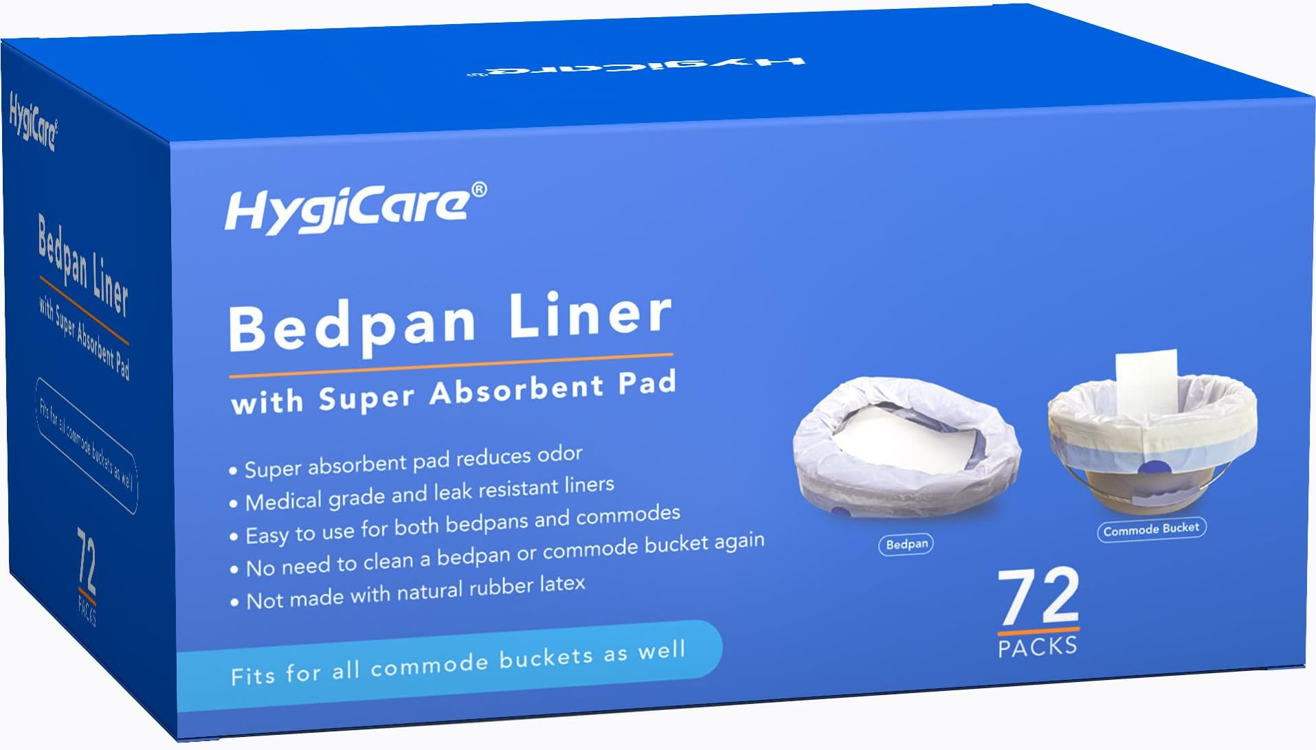 HygiCare Bedpan Liner with Super Absorbent Pad, 72 Count