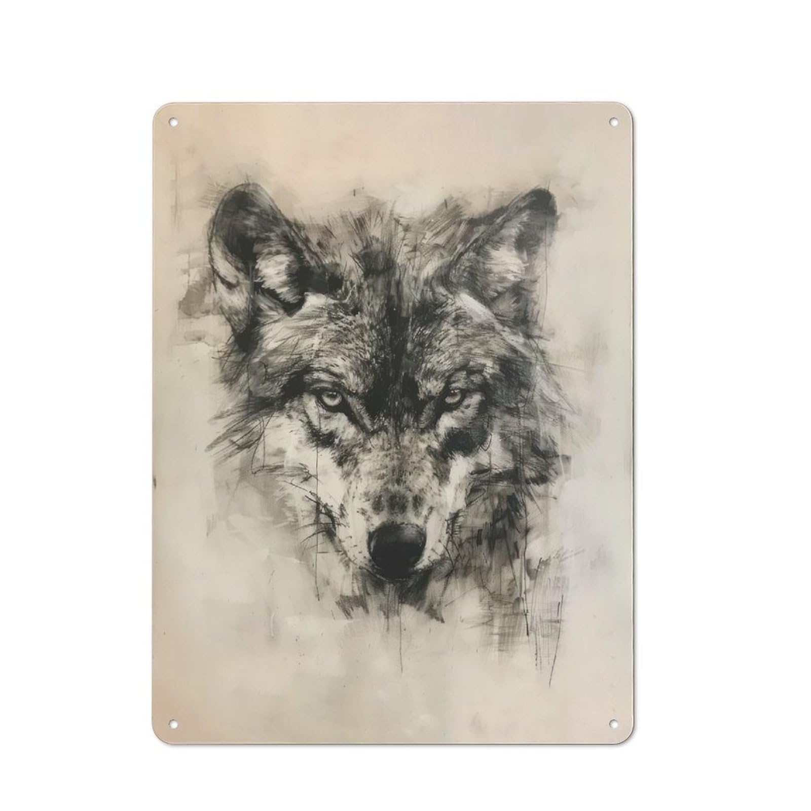 40x30cm Retro Metal Plaque with Wolf in Charcoal Portrait for Garage Or Workshop, Housewarming Present for People Styling Garage And Workshop