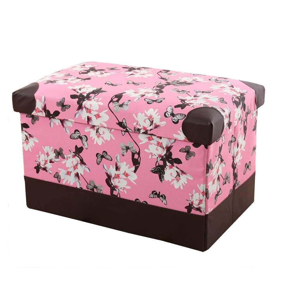 Coffre de rangement pliable pouf repose-pieds en cuir PU rose