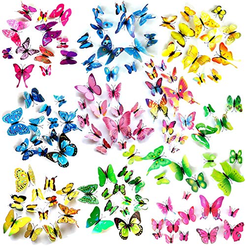 JZK 120 x 3D mariposa magnética de plástico con imán y adhesivo para decoración pared, manualidades y decoración fiestas, pegatinas pared de mariposa 3D para decoración habitación, oficina, jardín
