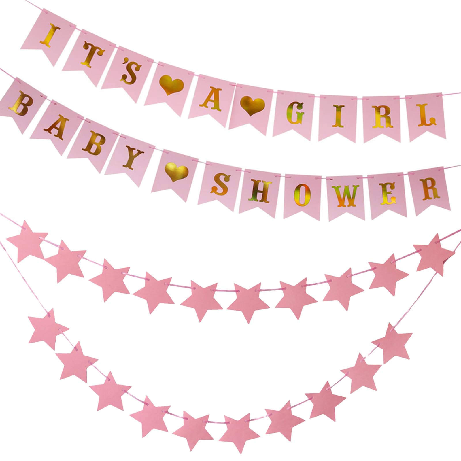 2 Pcs Baby Shower Banner, Pink Baby Shower Decorations Girl Kit