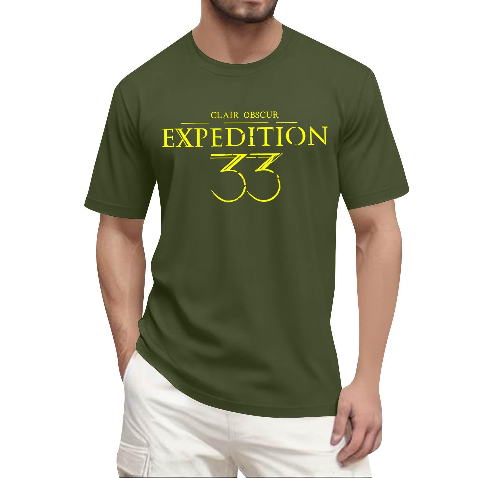 Unisex Expedition 33 Merch Clair Obscur Expedition 33 Game Shirt Two Sided Printed Plus Size Top for Man Game Fans 02-Army Green XXXXXL