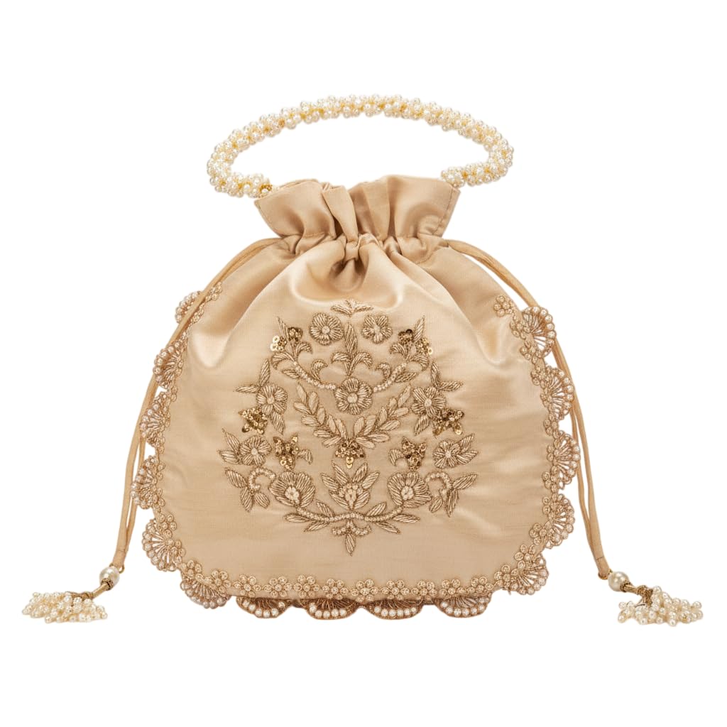 Satan Double Buta Handcrafted Potli Bag for Women | Drawstring Ethnic Purse for Wedding & Festive Use-image-34