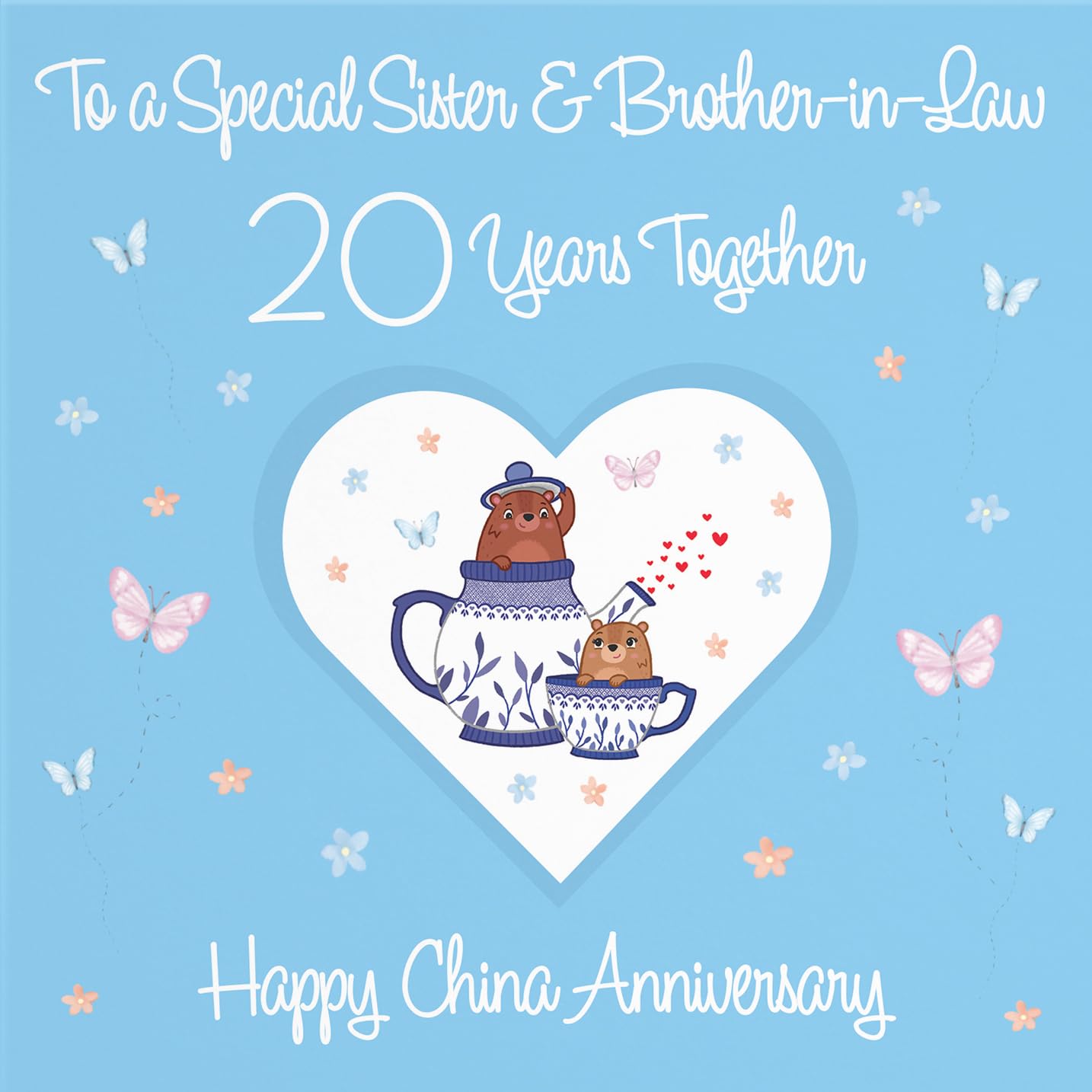 Hunts England, Sister & Brother-in-Law 20th Anniversary Card, 20 Years, China Anniversary, Romantic Meadows, Fun Card - Image 2