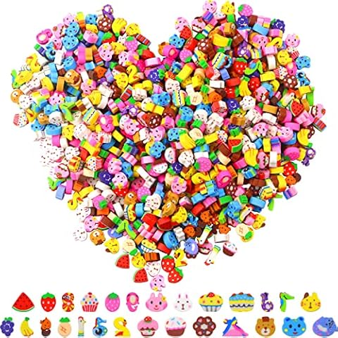 PRALB 800 Pcs Mini Cute Erasers, Mini Cake Eraser, Animal Eraser, Number Eraser, Fruit Eraser Novelty Eraser (Random Style) Cover