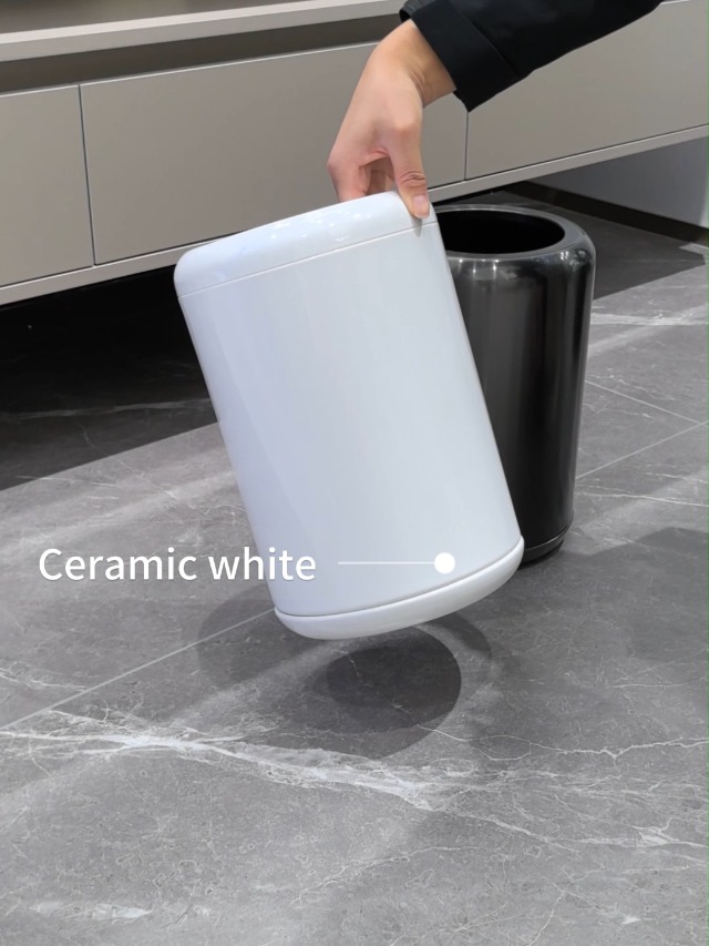 Image of 8L /2.1gal Ceramic White Trash Can,Small Bathroom Trash Can,Open Top Modern Garbage Can for Bedroom,Bathroom,Powder Room,Bedroom,Office (White)