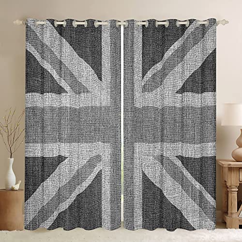 Loussiesd United Kingdom Flag Curtain Union Jack Window Drapes Grey UK Flag Window Curtains for Bedroom Living Room For Kids Adults Geometric Window Treatments,W52*L90