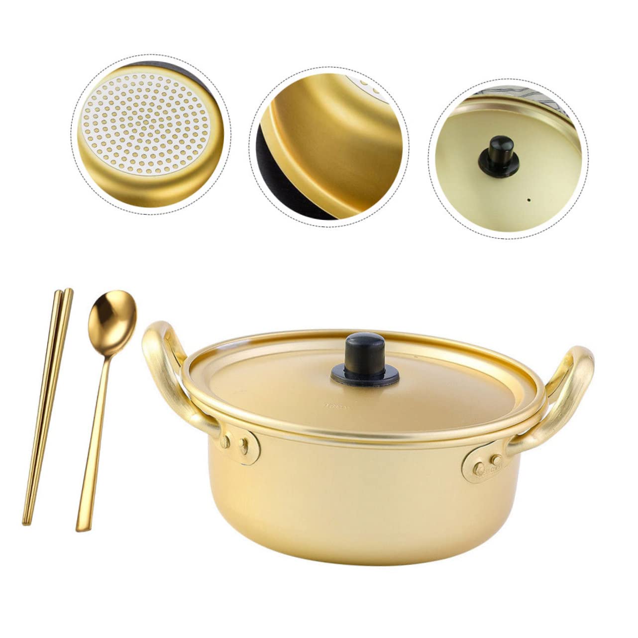 Mikinona 1 Set Double Handle Aluminum Hot Pot with Spoon Noodle Cooking Pot for Pasta Soup and More Versatile for Cooking for Induction and Gas Stoves