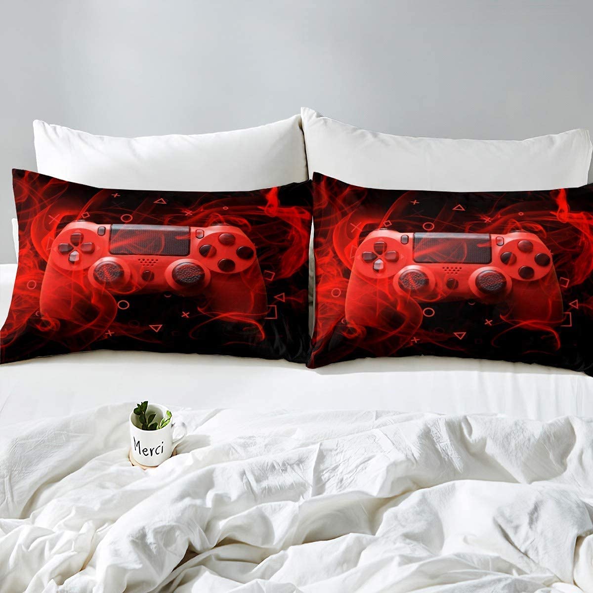 Homemissing Kids Gamer Duvet Cover Set Gamer For Boys Girls Video Game Controller Bedding Set Gaming Console Bedding & Linen Red Black Zipper King Size - Image 4