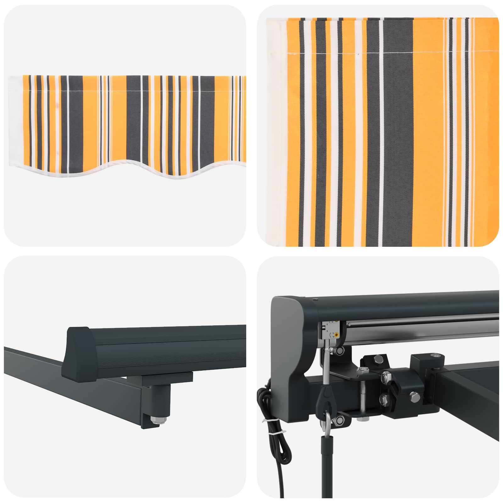 Wysuwana markiza do montażu na ścianie, 500 x 300 cm, żółta i szara, z powłoką poliestrową PU i malowaną proszkowo ramą stalowo-aluminiową, ręcznie lub za pomocą pilota zdalnego sterowania