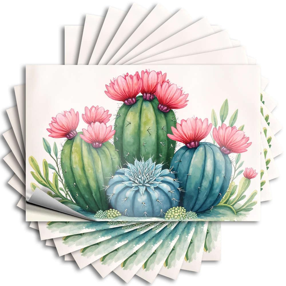 A Colorful Painting of Blooming Cacti. Decals Retro Home Decor Self Adhesive | Plush Helmet Vinyl Sticker Pack for Dart(12X18CM)